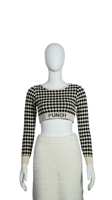 ODM Black and white stitching short sweater