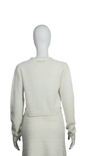 Soft round neck pearl short knitted cardigan