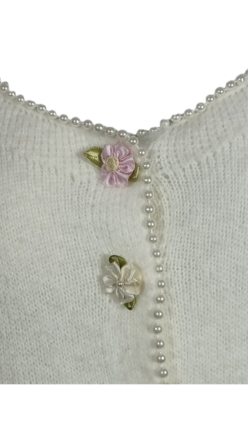 Soft round neck pearl short knitted cardigan