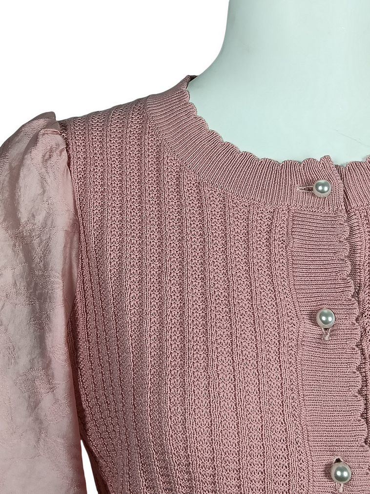 Pink Paneled Knit Cardigan