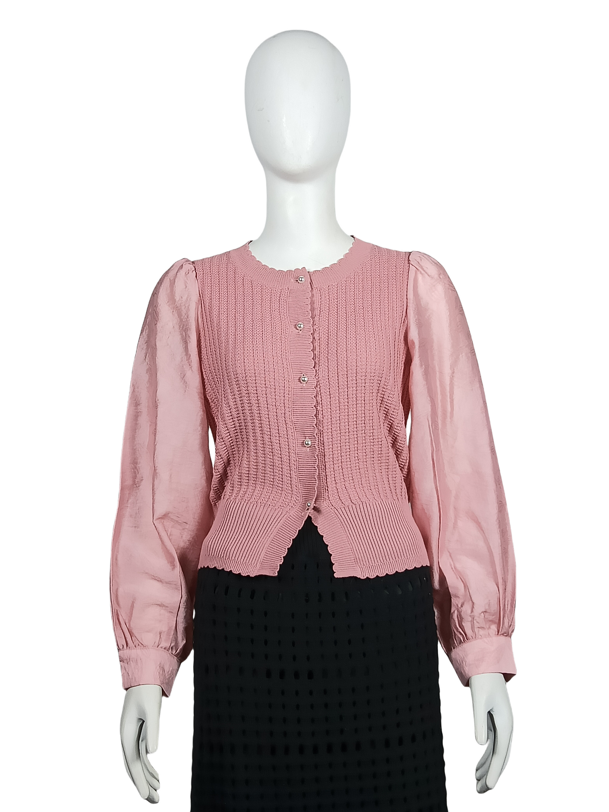 Pink Paneled Knit Cardigan