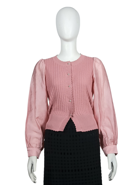 Pink Paneled Knit Cardigan