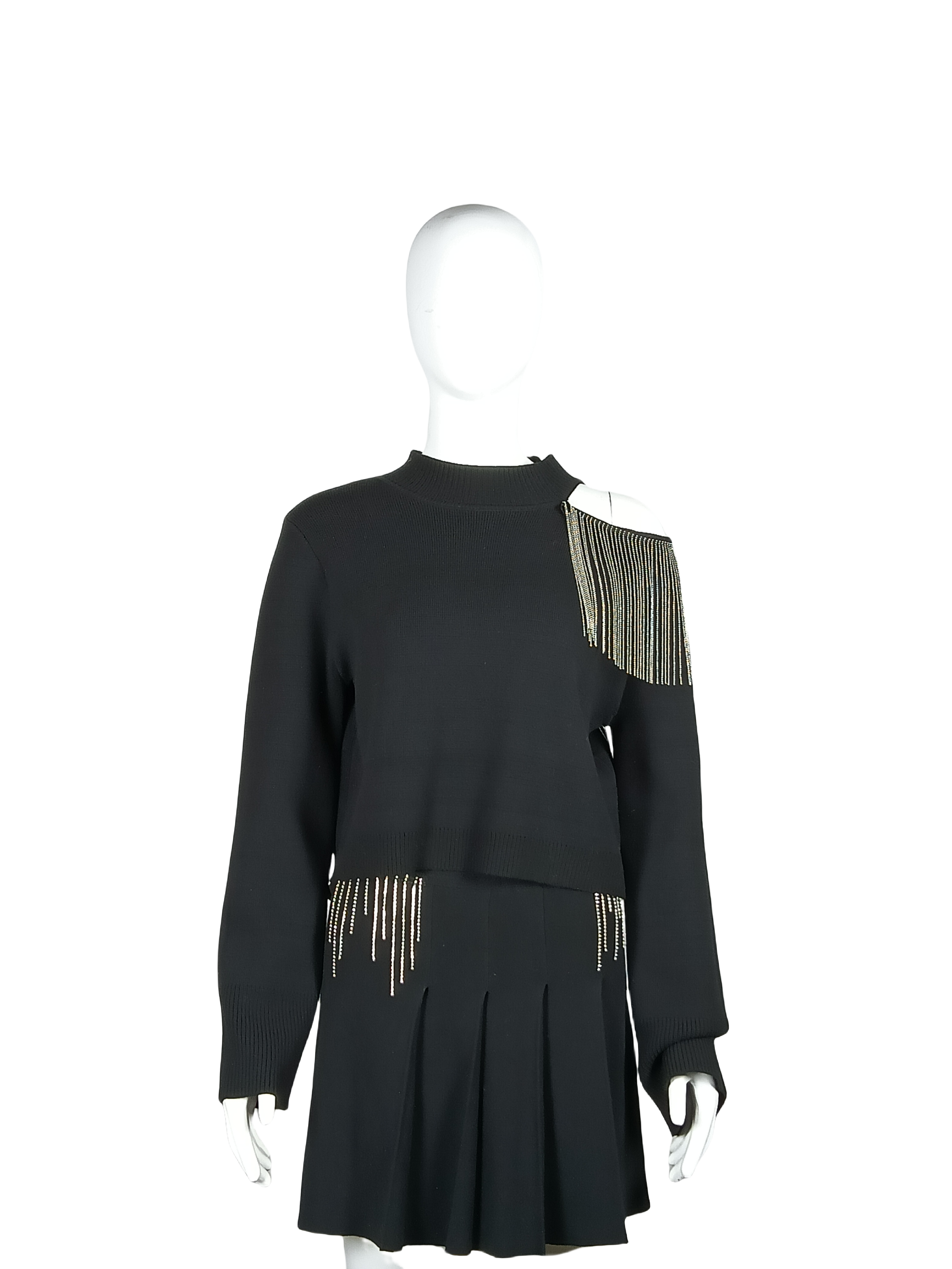 Custom Asymmetrical design knitted suit (top + skirt)