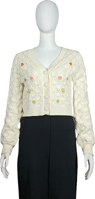 Floral embroidered woven cardigan