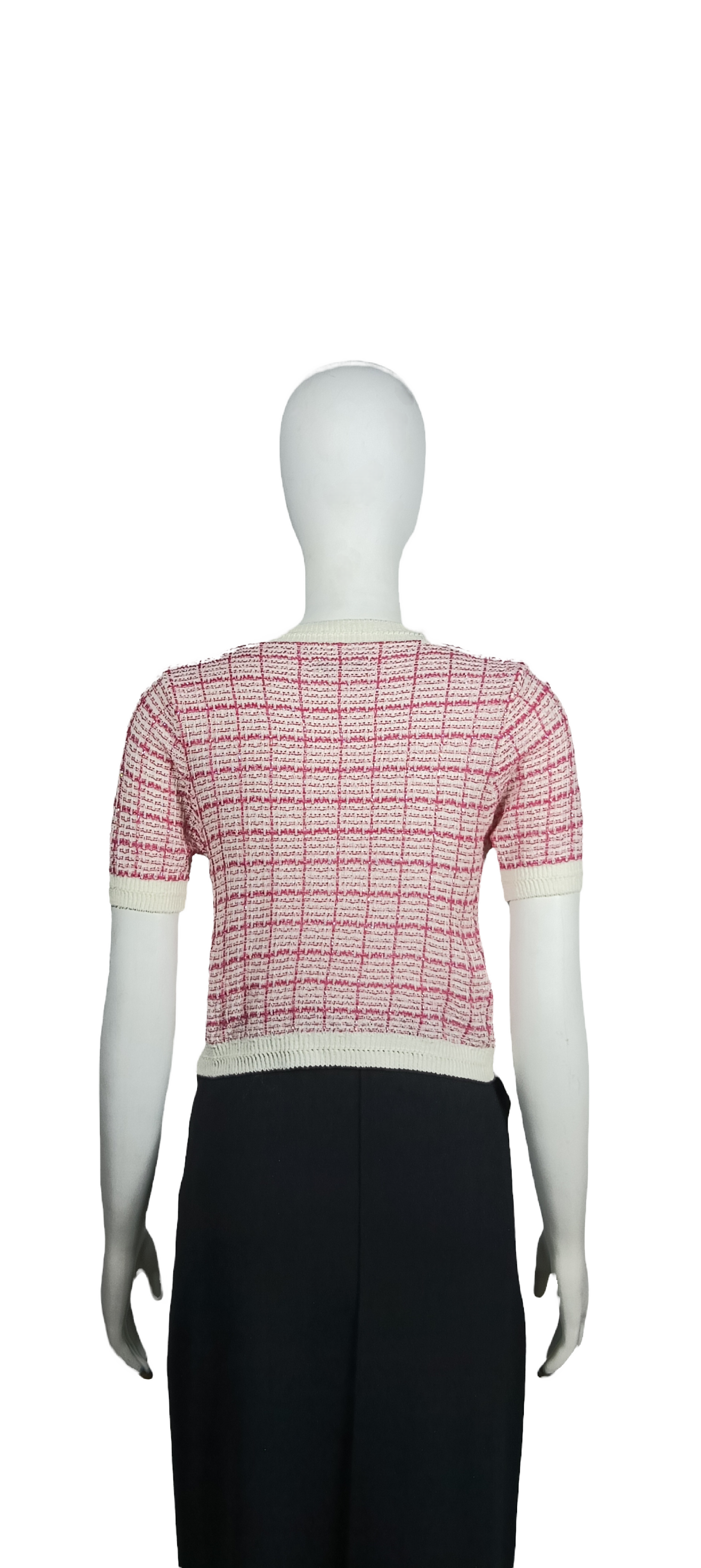 Pink and white check knitted cardigan