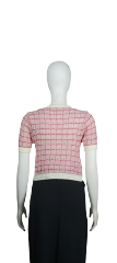 Pink and white check knitted cardigan