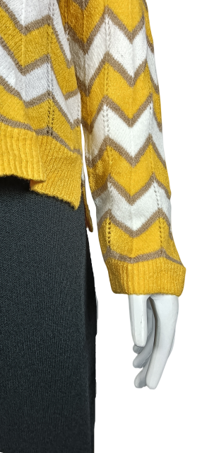 Custom White and yellow openwork knit sweater