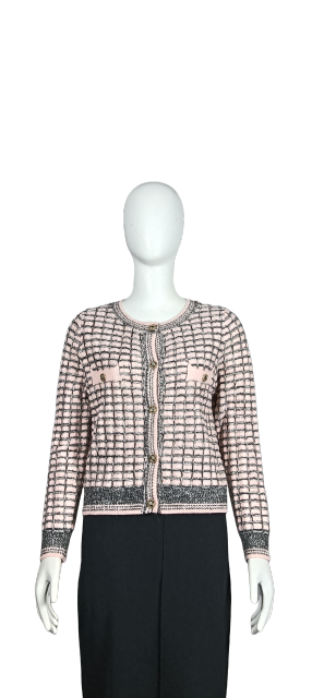 Black and pink Chanel style knitted cardigan