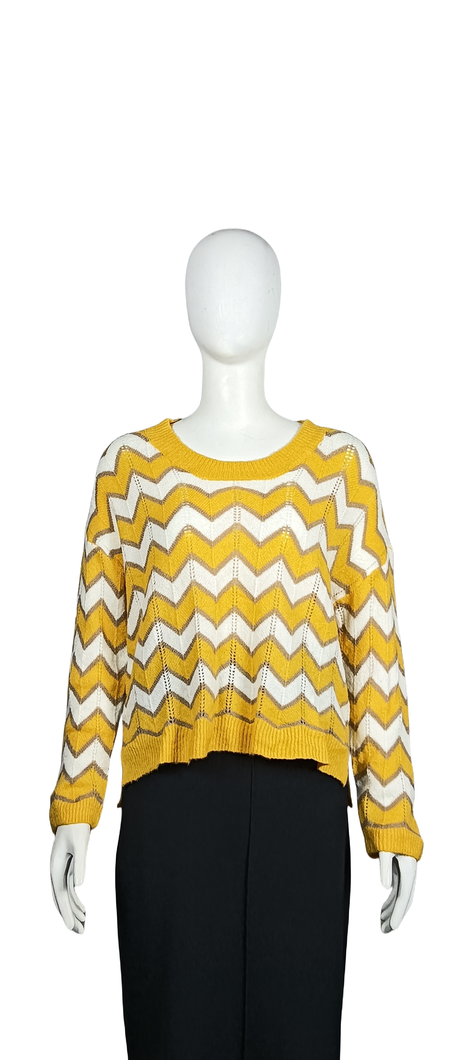 Custom White and yellow openwork knit sweater