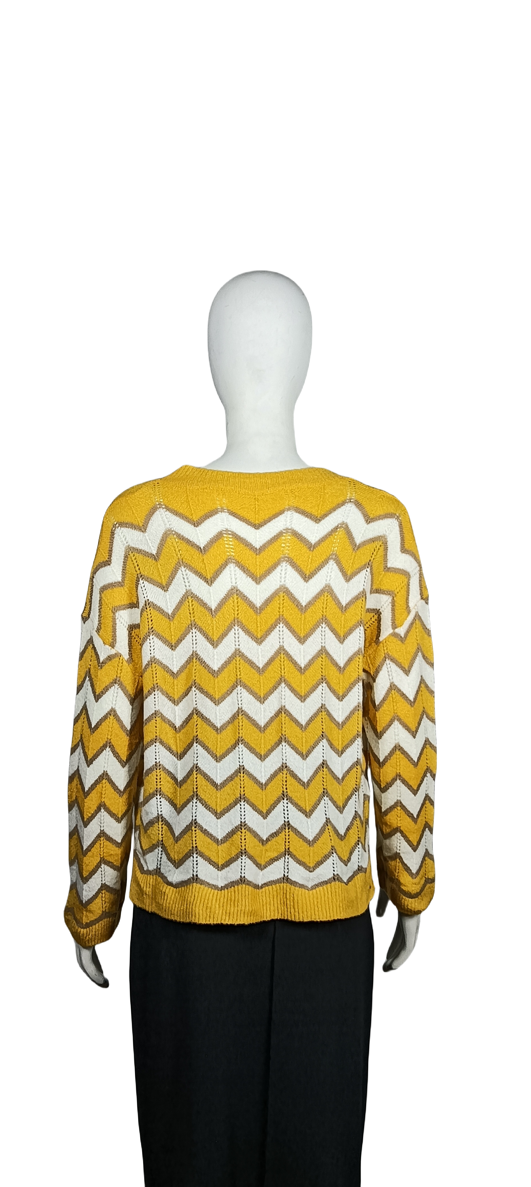 Custom White and yellow openwork knit sweater