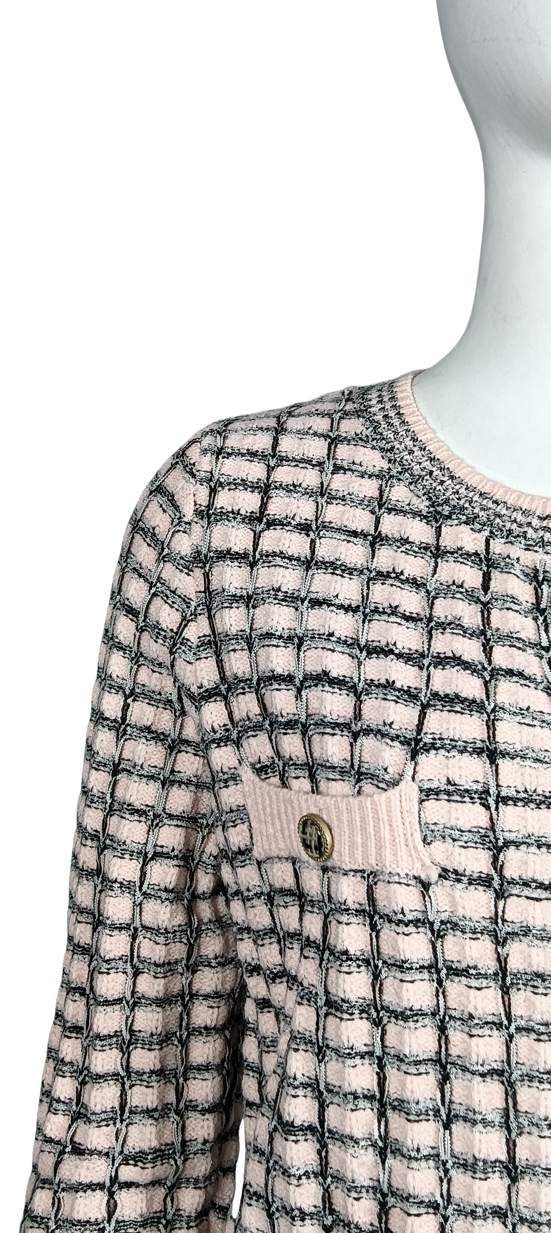 Black and pink Chanel style knitted cardigan