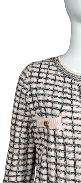 Black and pink Chanel style knitted cardigan