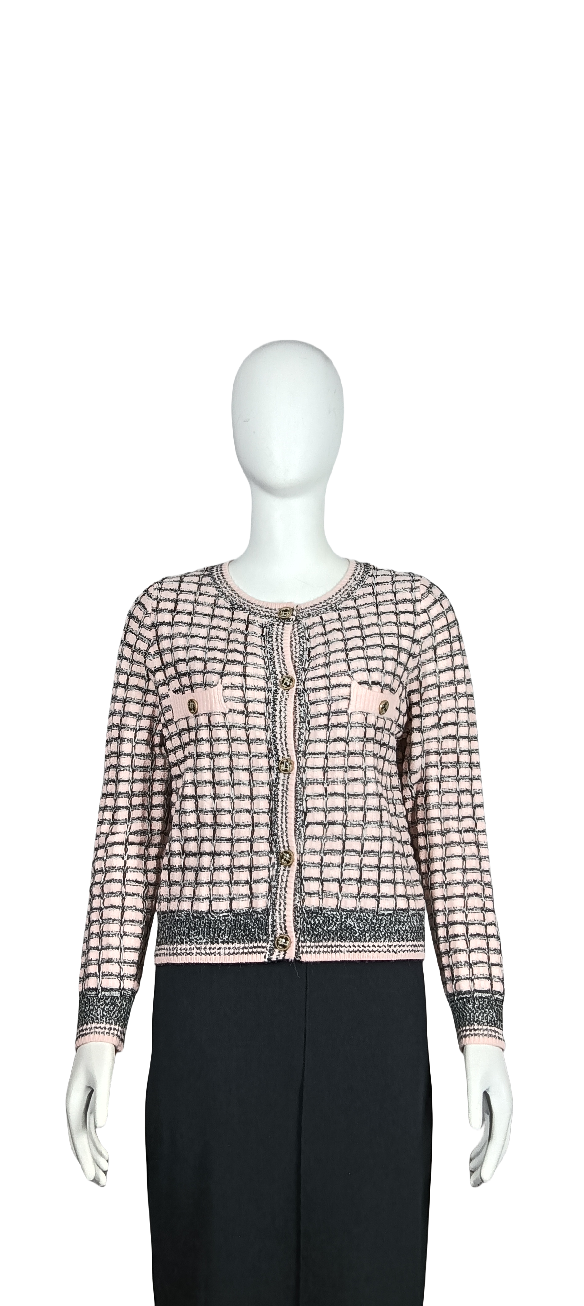 Black and pink Chanel style knitted cardigan