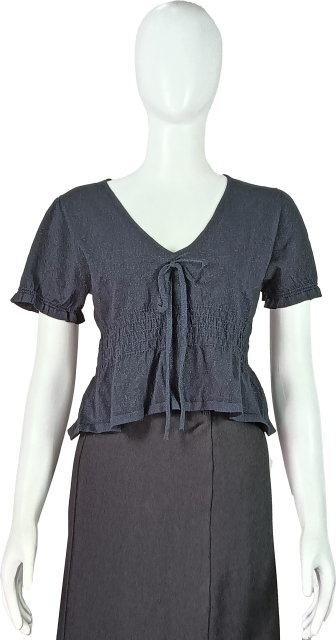 Short Sleeve V Neck Pleated Top