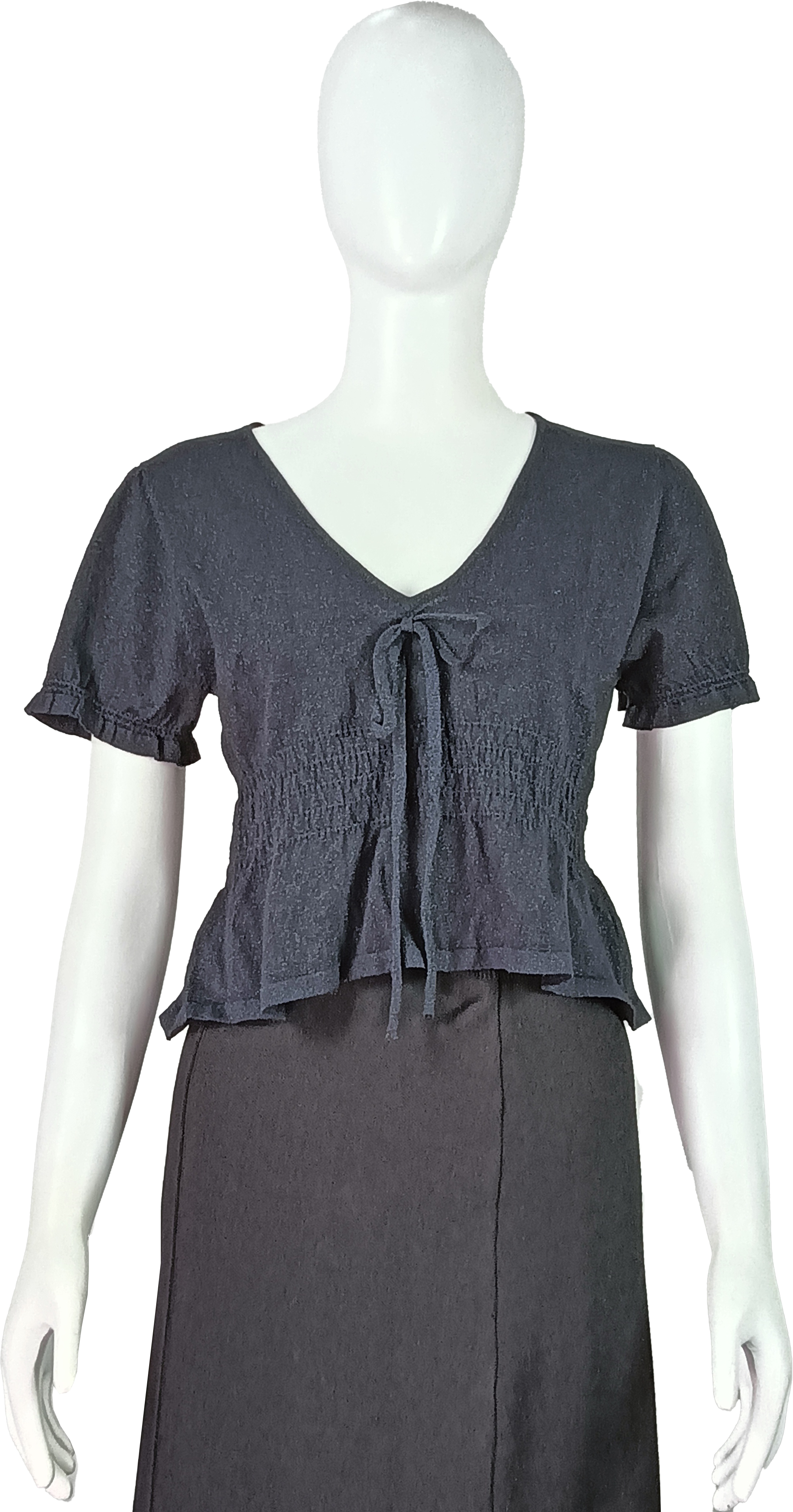Short Sleeve V Neck Pleated Top