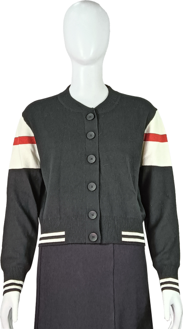 Cropped striped knitted cardigan