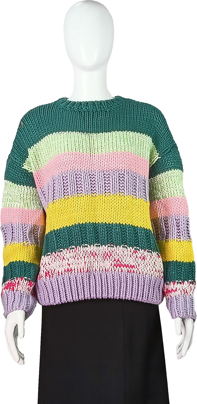 ODM Colorful Striped Chunky Knit Sweater
