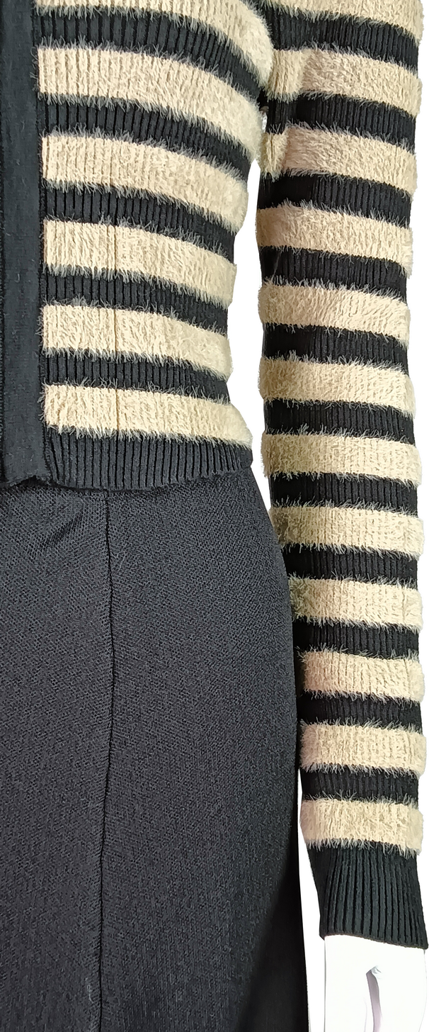 Plush Cropped Striped Zip-Up Cardigan