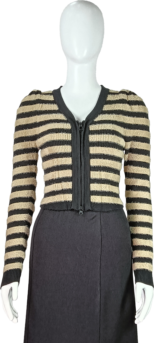 Plush Cropped Striped Zip-Up Cardigan