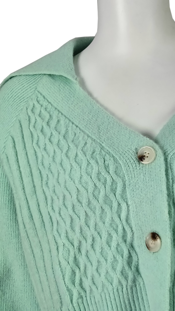 Custom Turn-down collar cable texture  elegant woman Knit Cardigan