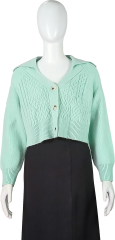 Custom Turn-down collar cable texture  elegant woman Knit Cardigan