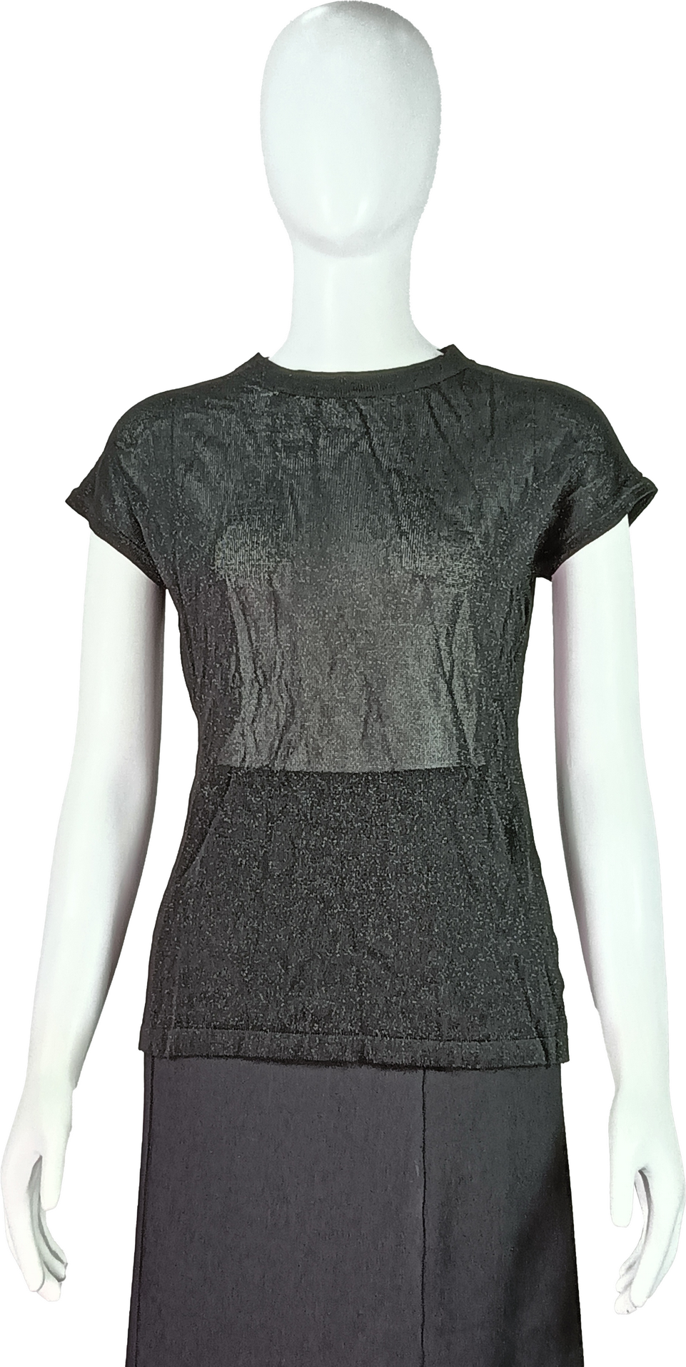 Shining Metallic Yarn Sheer Short-Sleeve Top