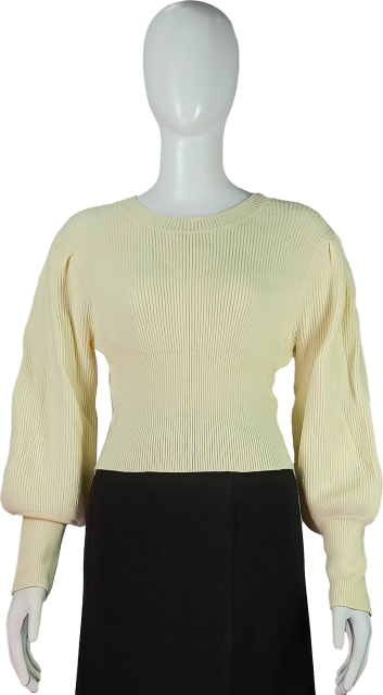 Women  Balloon Sleeve Ribbed Elegant and Cozy Knitwear