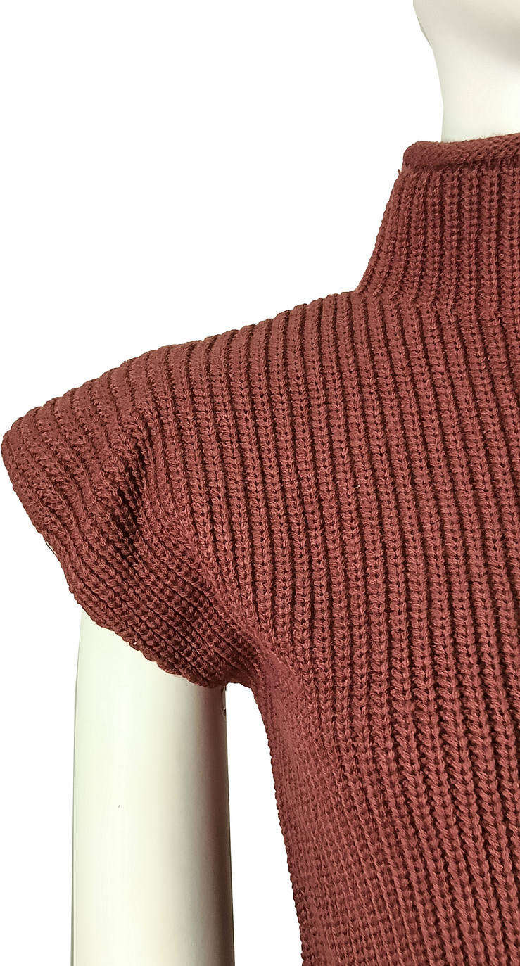 Fashion Ribbed Knit Cap Sleeve Office lady Sweate