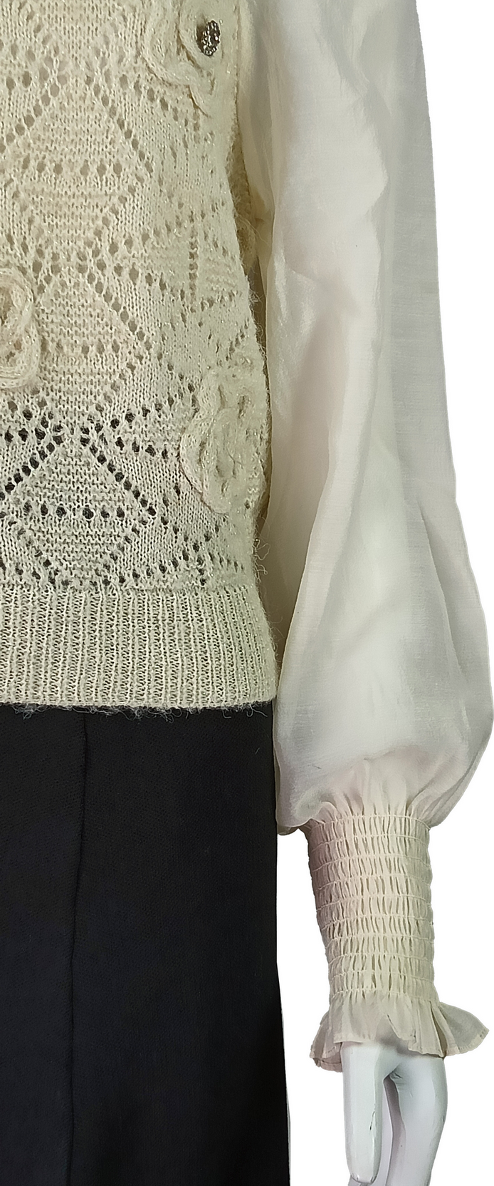 Crochet Knit Floral Elegant fake two-piece combination of wool and woven