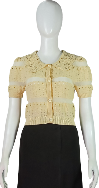 ODM Women pastoral style imitation crochet Cropped Knit Cardigan