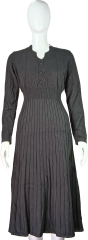 Elegant Long Sleeve Black Button-Down Pleated Design Dress
