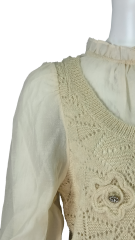 Crochet Knit Floral Elegant fake two-piece combination of wool and woven