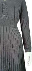 Elegant Long Sleeve Black Button-Down Pleated Design Dress