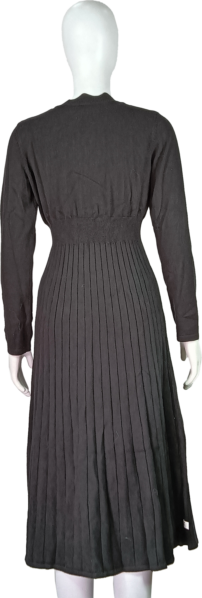 Elegant Long Sleeve Black Button-Down Pleated Design Dress