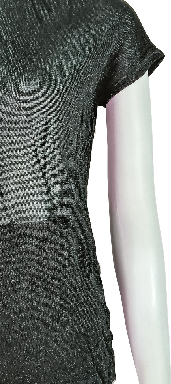 Shining Metallic Yarn Sheer Short-Sleeve Top