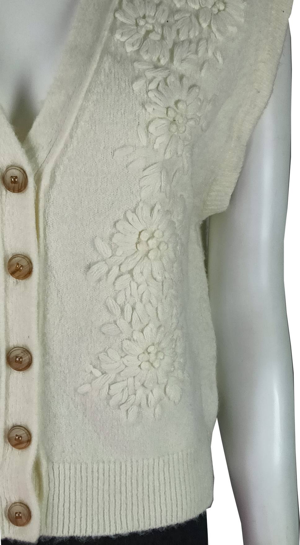 Custom Women's Sleeveless Embroidered Knit Cardigan Vest