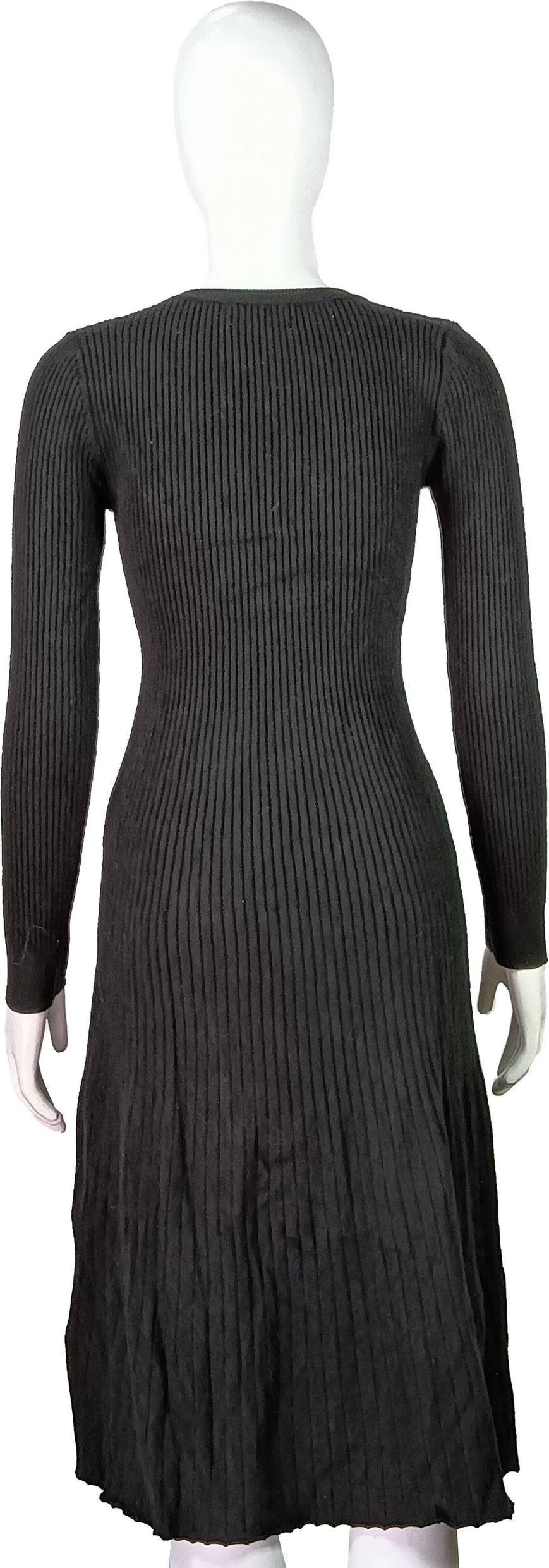 Elegant Ribbed Knit Long-Sleeve Black Dress for Women