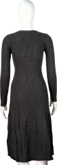 Elegant Ribbed Knit Long-Sleeve Black Dress for Women
