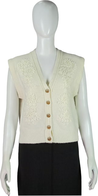 Custom Women's Sleeveless Embroidered Knit Cardigan Vest