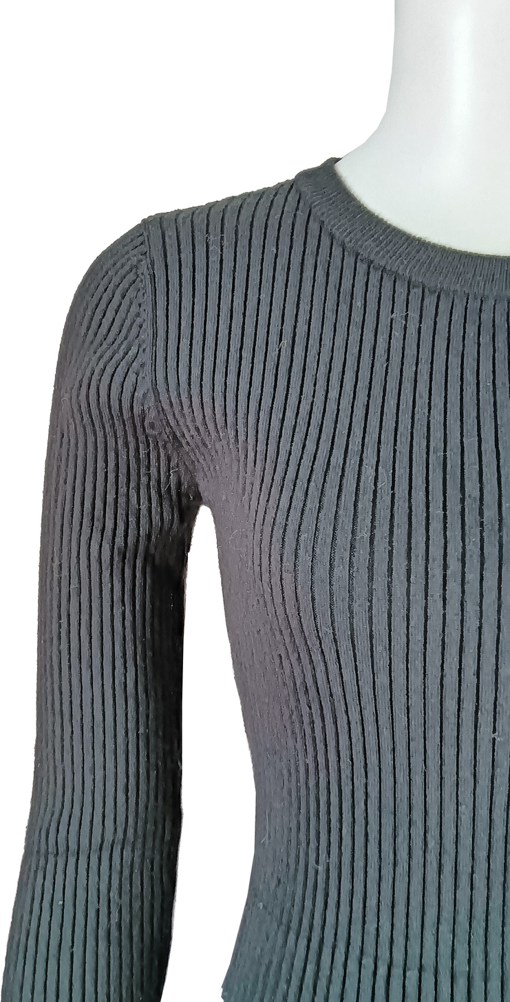 Elegant Ribbed Knit Long-Sleeve Black Dress for Women