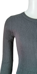 Elegant Ribbed Knit Long-Sleeve Black Dress for Women