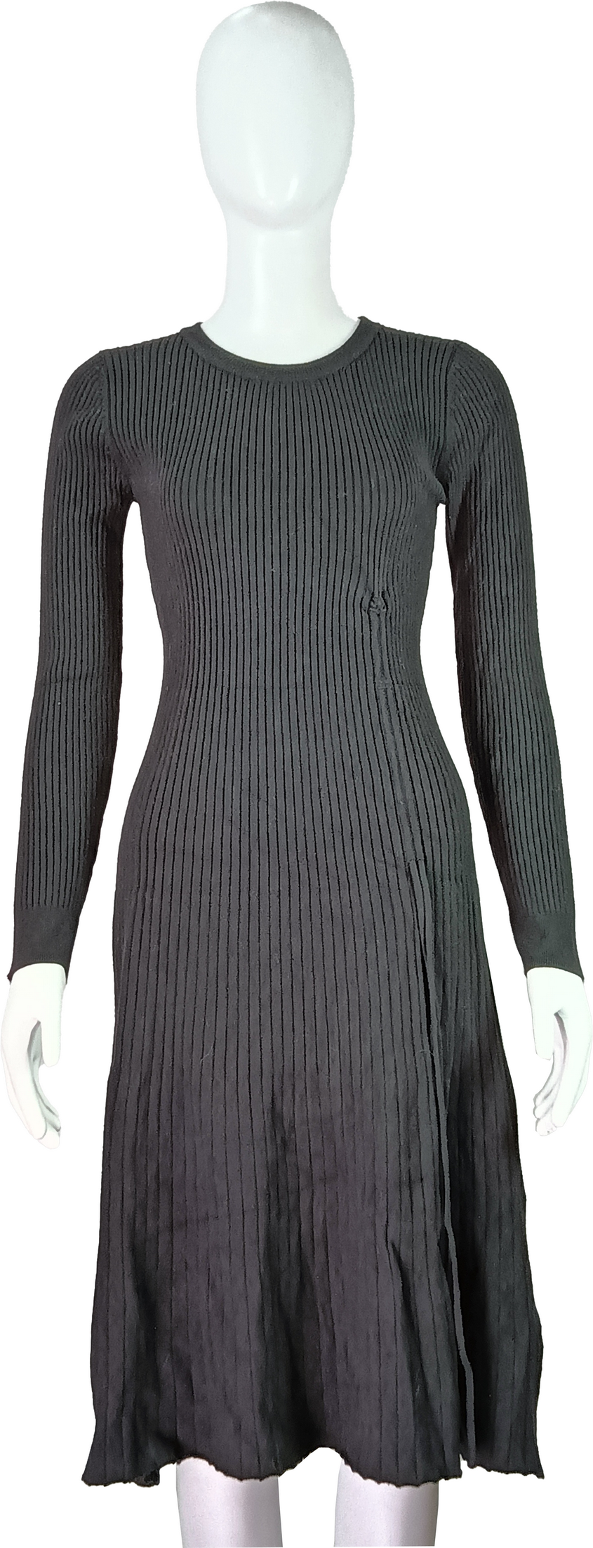 Elegant Ribbed Knit Long-Sleeve Black Dress for Women
