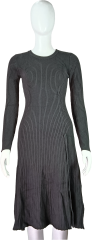 Elegant Ribbed Knit Long-Sleeve Black Dress for Women