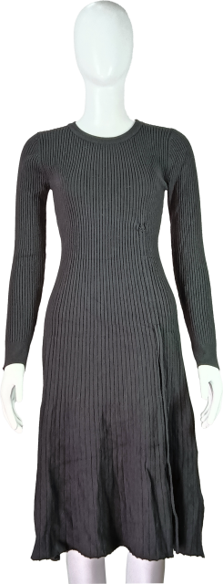 Elegant Ribbed Knit Long-Sleeve Black Dress for Women