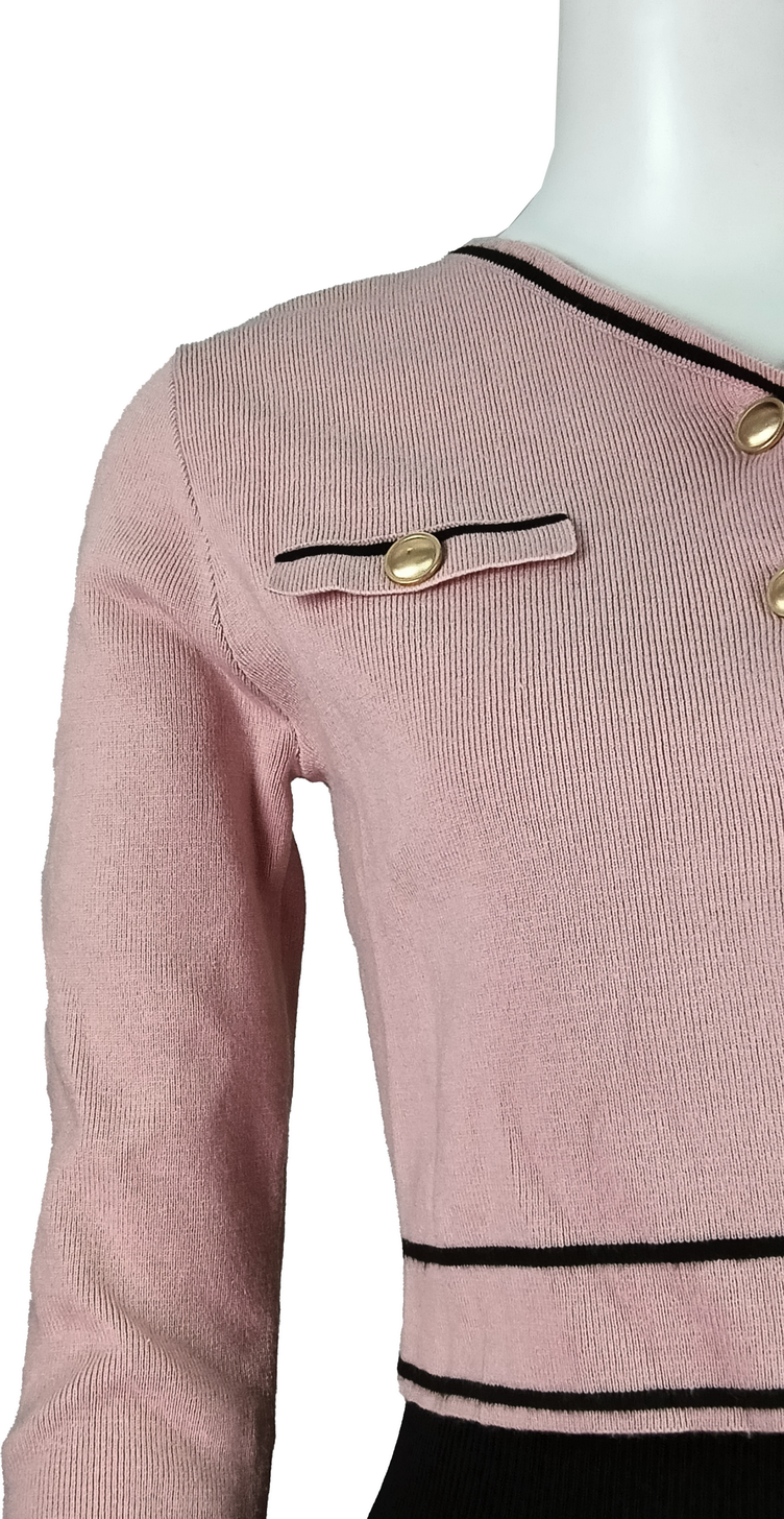 Women's Pink V-Neck Cropped Cardigan with Gold Button Detailing