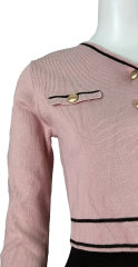Women's Pink V-Neck Cropped Cardigan with Gold Button Detailing
