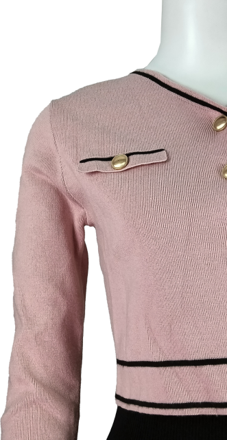 Women's Pink V-Neck Cropped Cardigan with Gold Button Detailing