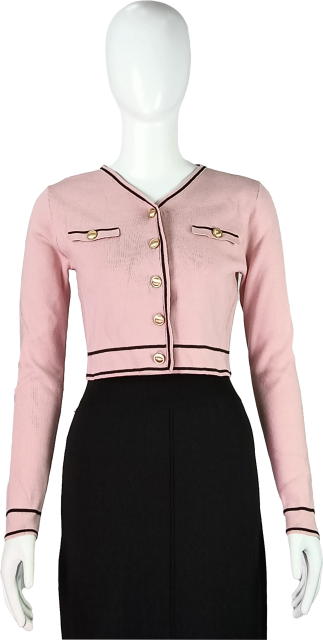 Women's Pink V-Neck Cropped Cardigan with Gold Button Detailing