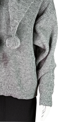 Women's Knitted Hoodie Sweater with Attached Scarf and Pom-Poms