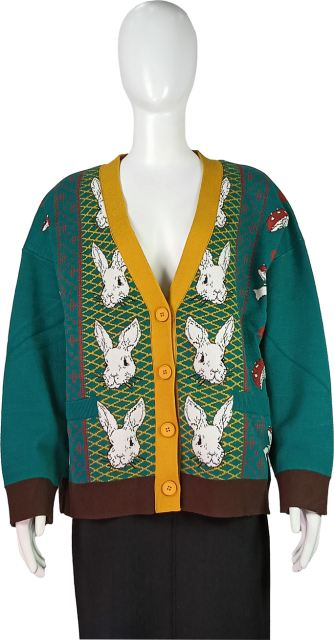 Women's Retro Rabbit-Print Knitted Cardigan